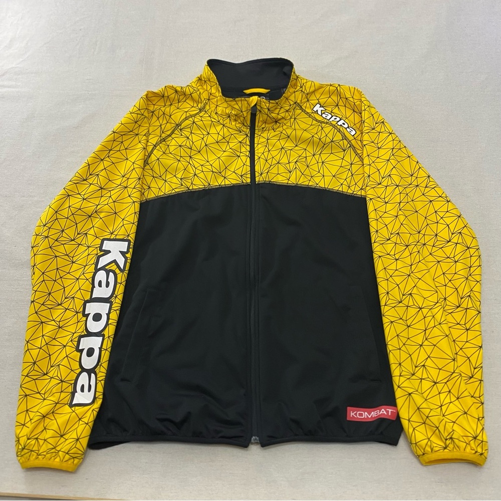 Kappa Kombat Giubbotto Jacket Men's Large Black Yellow 100% Polyester Full Zip